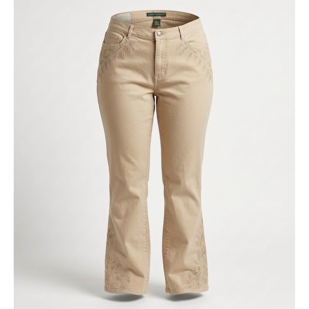 VTG Ralph Lauren LRL Y2K Embroidered Beige Cotton Flare Jeans (32/28) Western